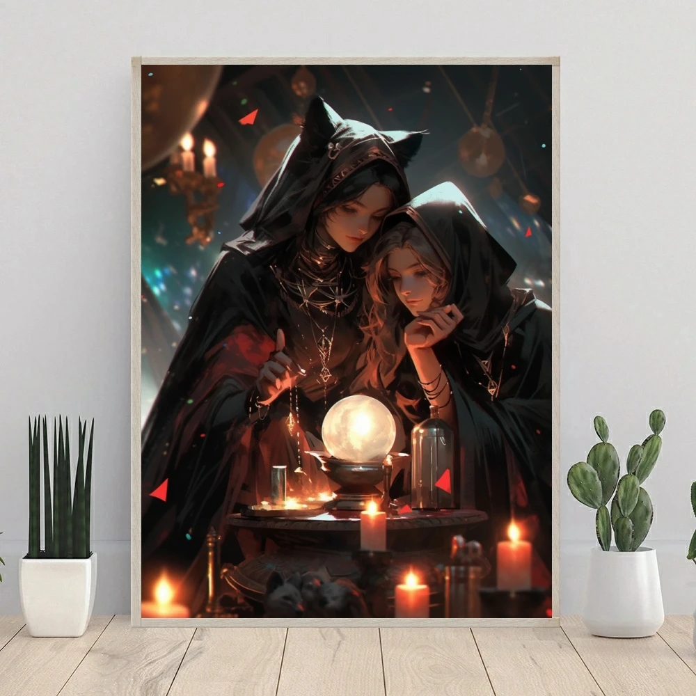 Wizard Witch 5D DIY AB Diamond Painting Cartoon Girl Cross Stitch Full Diamond Embroidery Mosaic Rhinestones Kids Room Decor