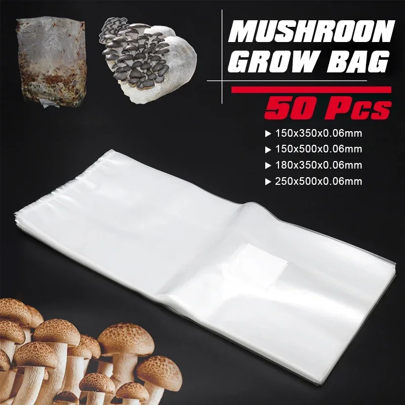 

50Pcs PVC Mushroom Grow Bag Spawn Media Grow Substrate High Temp Pre Sealable Garden Supplies