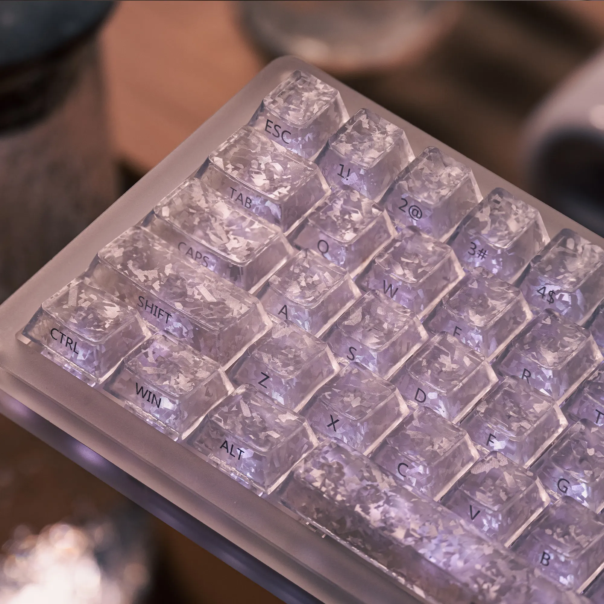 

White Ice-Carbon Texture Translucent Keycaps Side Print Cherry Profile Frosted Transparent Design 118 Keys Keyboard Keycap Set