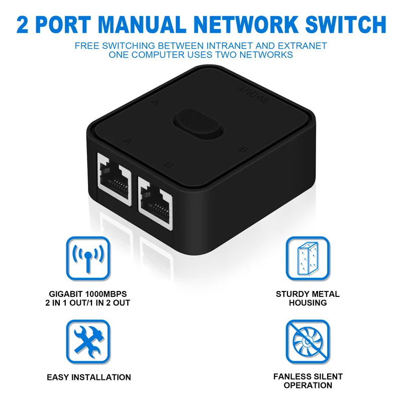 AC17-2 Port Gigabit Netzwerk Switch RJ45 Switch Netzwerk Splitter Kabel Extender Selector Power Free 2-Wege-Adapter Stecker