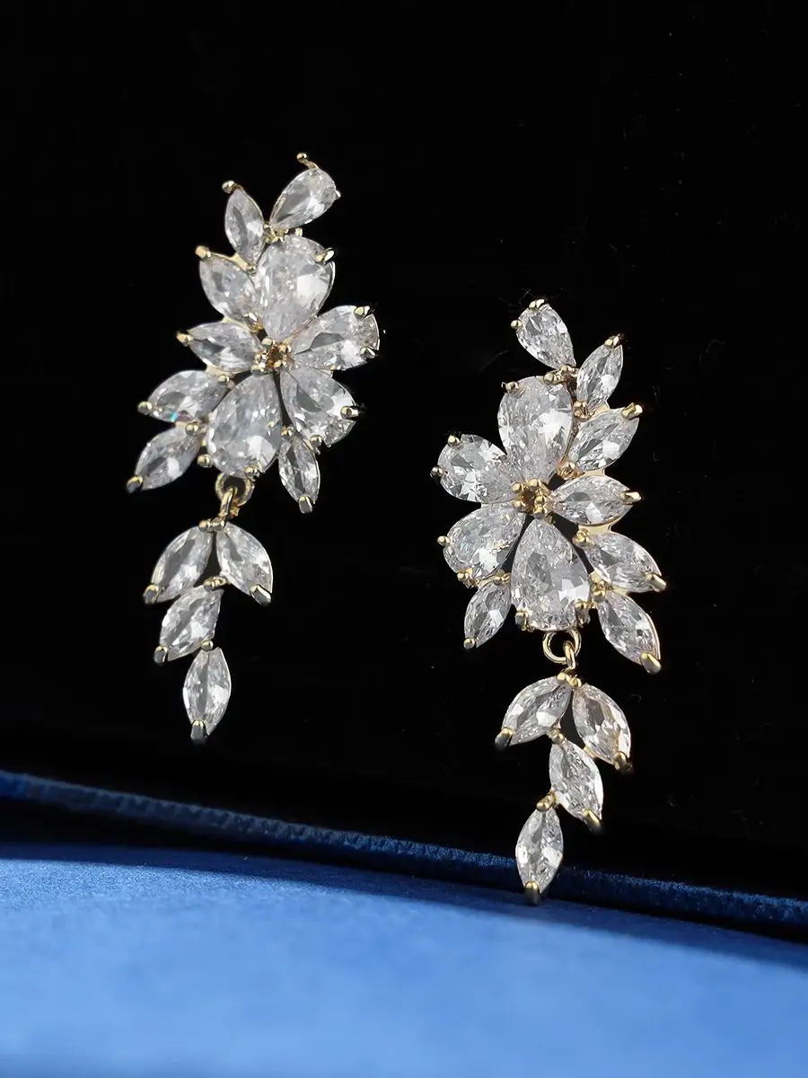 Anting-anting pernikahan elegan untuk pengiring pengantin, pengiring pengantin, anting liontin zirkonia kubik untuk perhiasan formal wanita (emas)