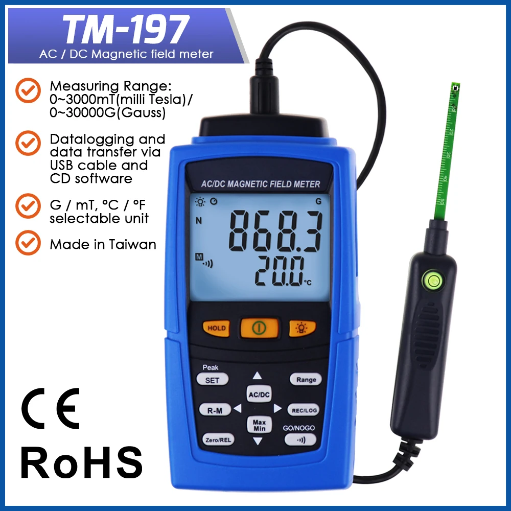 Gaussmeter Alta Precisão Tester Detector de Campo Magnético Magnetômetro ac dc Feito em Taiwan