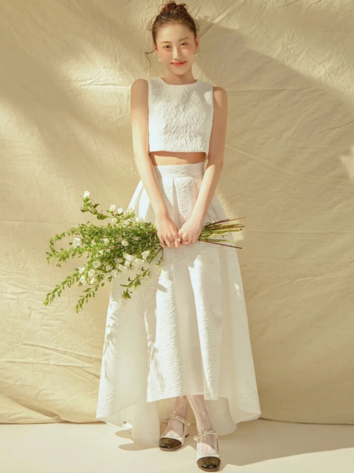 

White Lace Embroidery Two-Piece Set Faionable Bridal Outfit Light Wedding Dr Evening Gown Photoaphy Travel oot