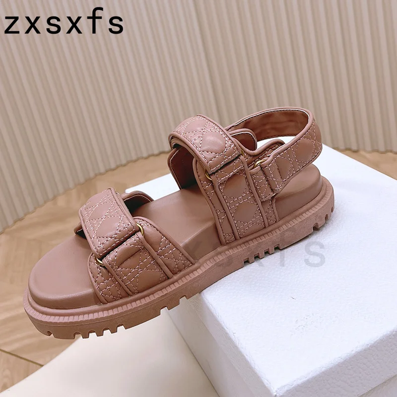 Summer Real Leather Platform Flats Sandals Women Open Toe Buckle Strap Shoes Brand Designer Casual Beach Women\'s Shoes Sandalias