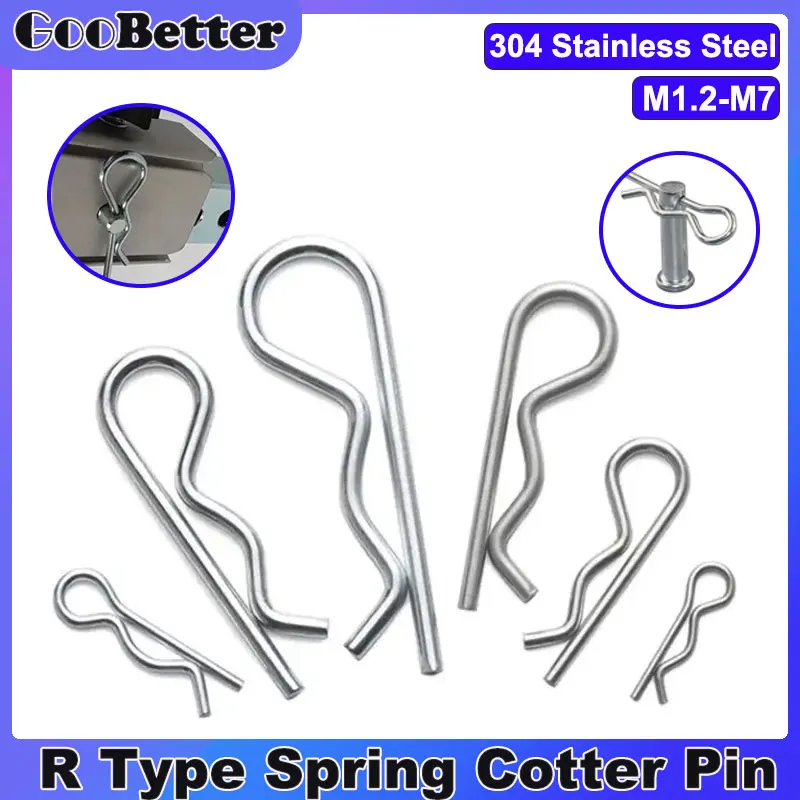 R Type Spring Cotter Pin 304 Stainless Steel Metal Pins Wave Shape Split Clip Clamp Carbon Steel Tractor Pin for Car Lock System