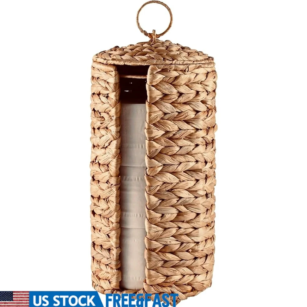 

Плетеная подставка для хранения туалетной бумаги, 3-мегапиксельный органайзер для ванной комнаты с крышкой, отдельно стоящий гиацинт из натуральной воды