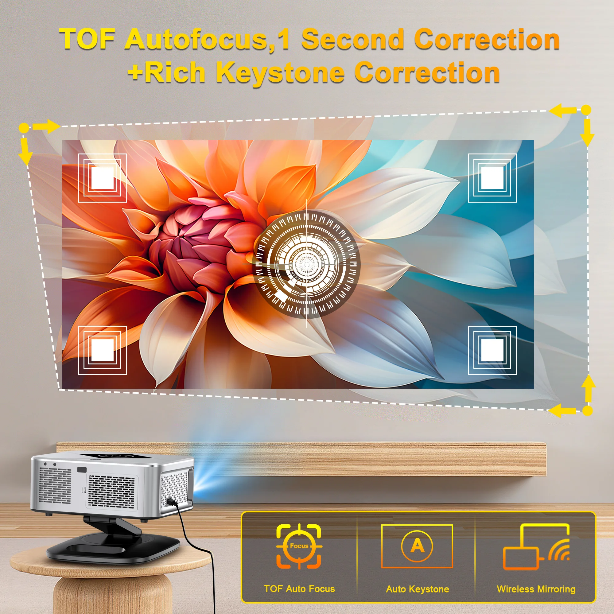 جهاز عرض Horlat 40000 لومن عالي الدقة 1080P جهاز عرض 4K يدعم Android12 WiFi 6 Home ثلاثي الأبعاد مسرح متعاطي المخدرات جهاز عرض خارجي HDR10