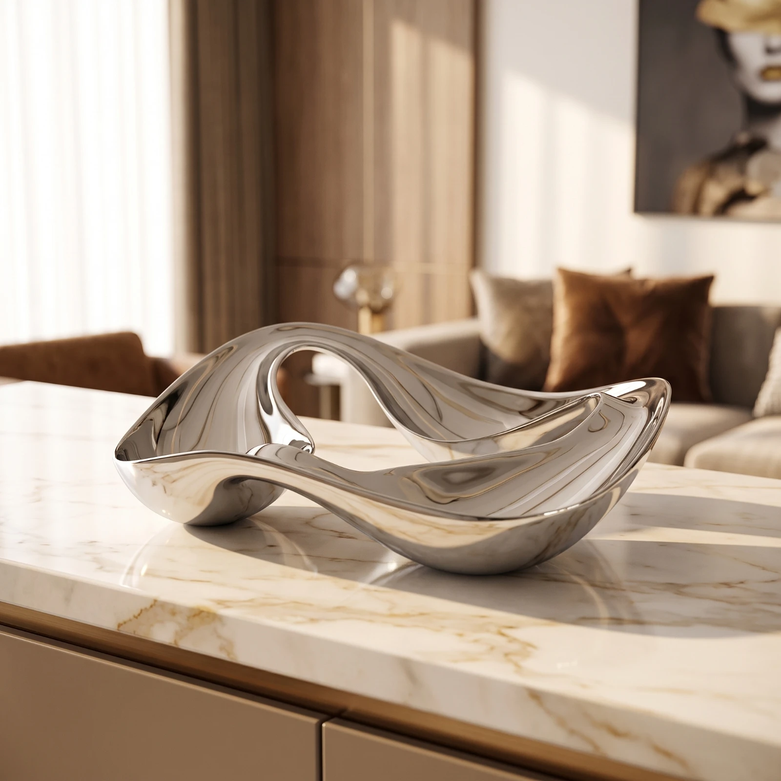 Irregular Fruit Plate Sculptural Mirror Finish Serving Tray Open Serving Tray Polished Platter Elegant for Tabletop, Living Room