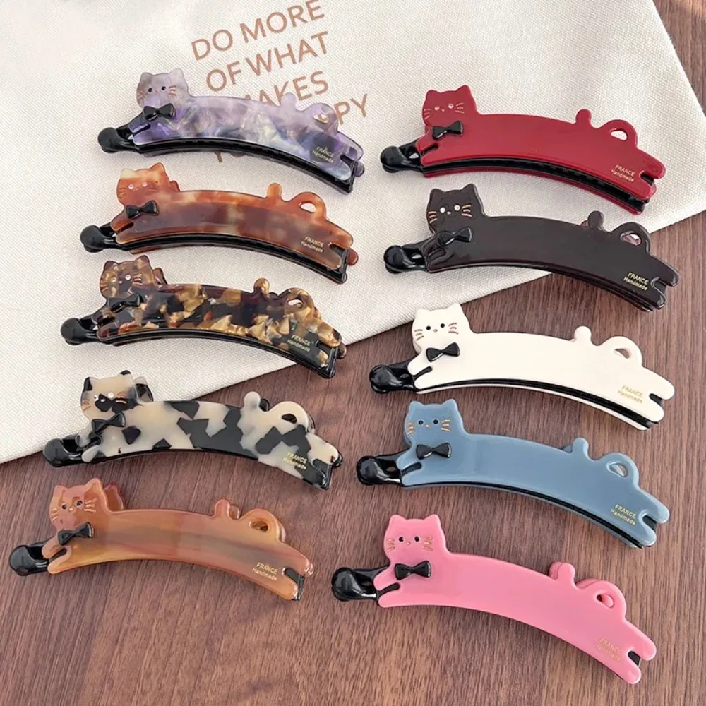 

Заколка для волос в виде милого котика с банановым креплением, в корейском и французском стиле, для высокого хвоста, вертикальная, аксессуар для волос