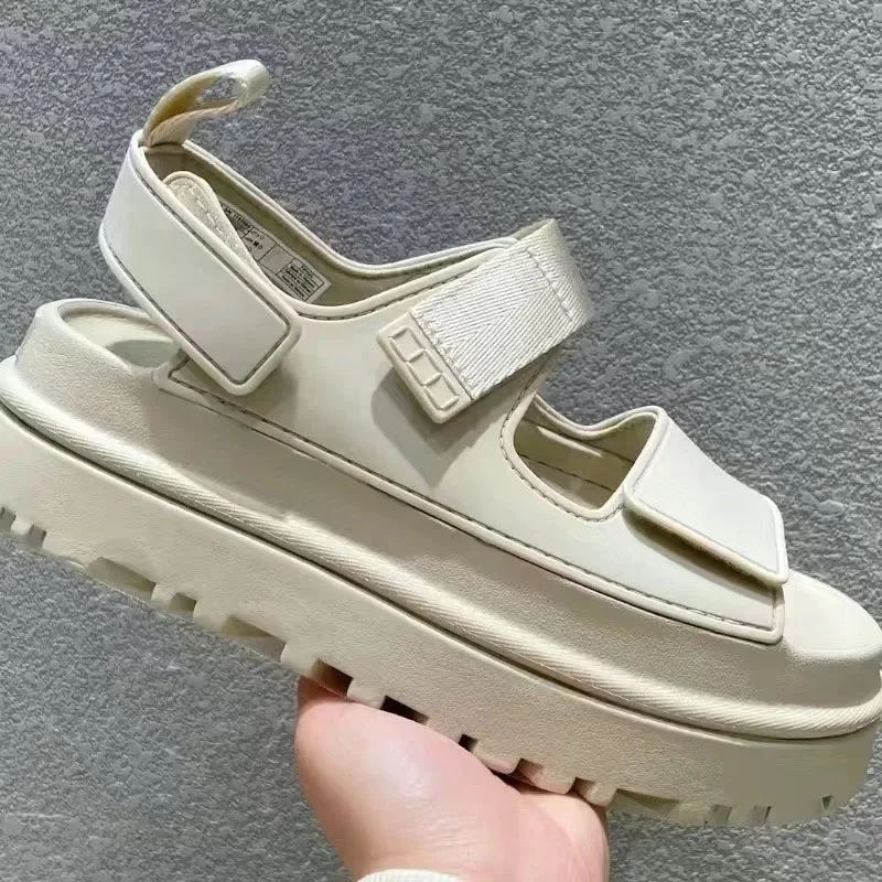 Zapatos de playa para mujer, sandalias deportivas y de ocio de suela gruesa con Velcro elevado, a la moda, suela suave, Color caramelo, novedad de verano 2024