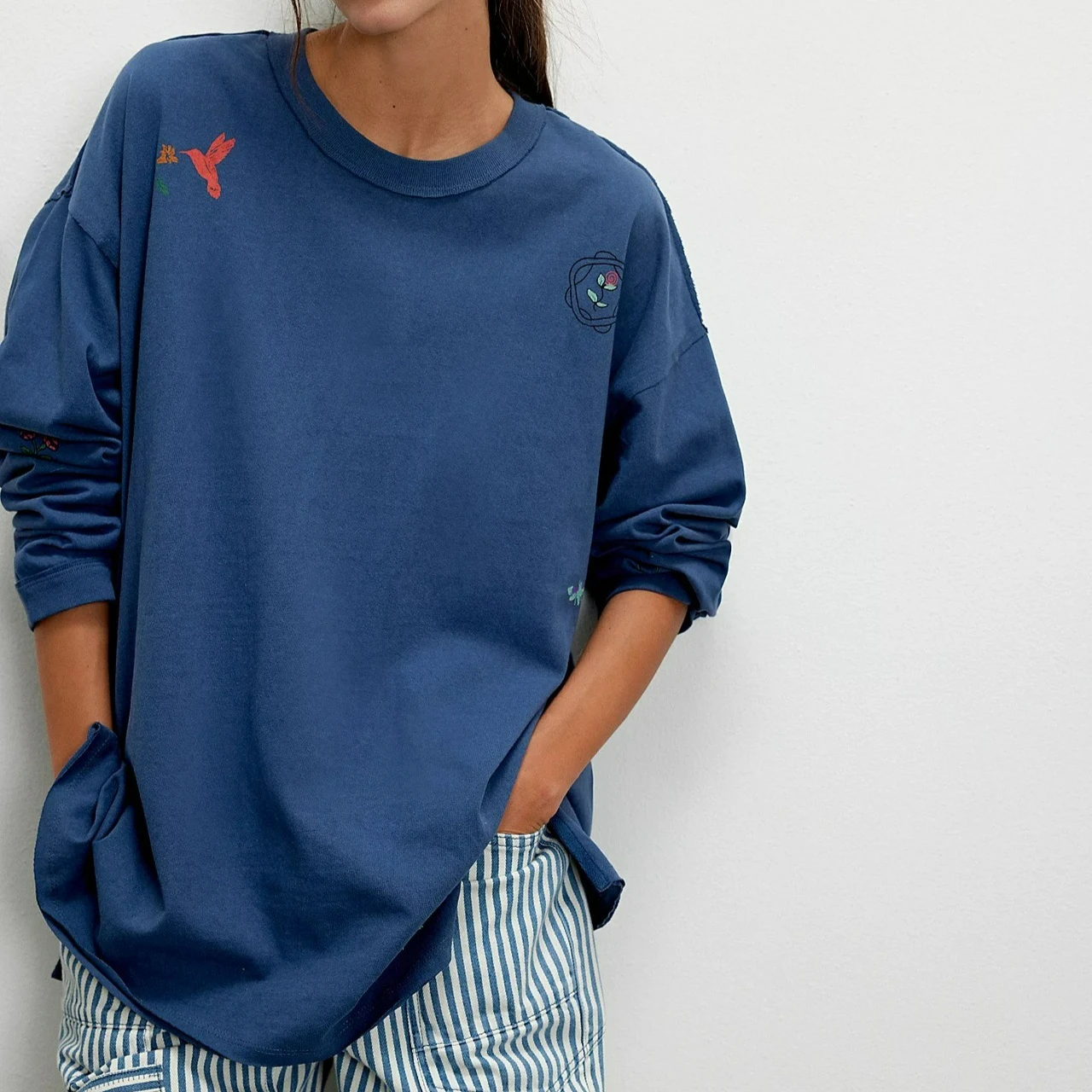 2025 Autumn and Winter New Women's Embroidered Knitted Pullover Hoodie Casual Loose Top