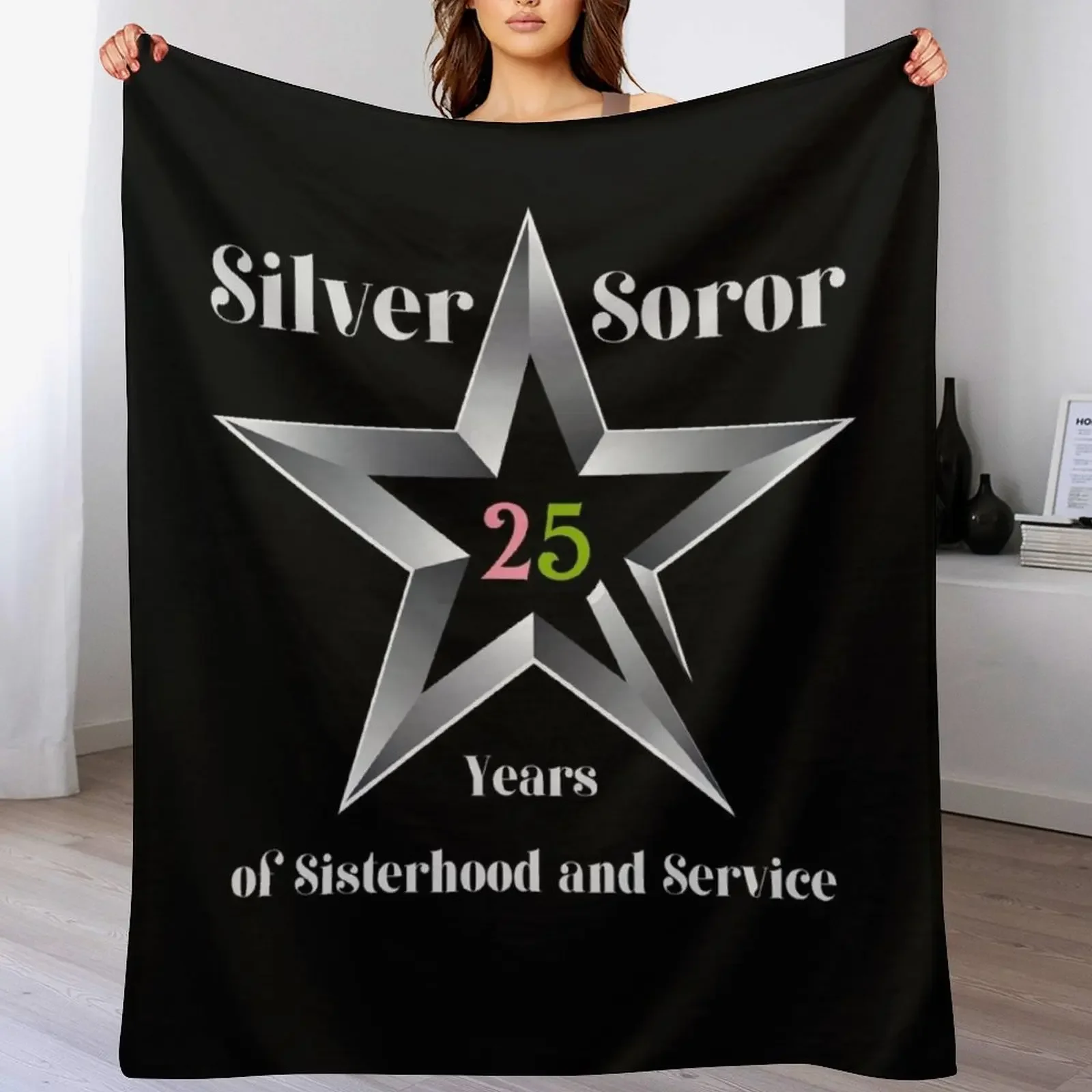 

Silver Soror - 25 Years of Sisterhood and Service | AKA Inspired Throw Blanket Warm Accent Blanket for Living Room Decoration