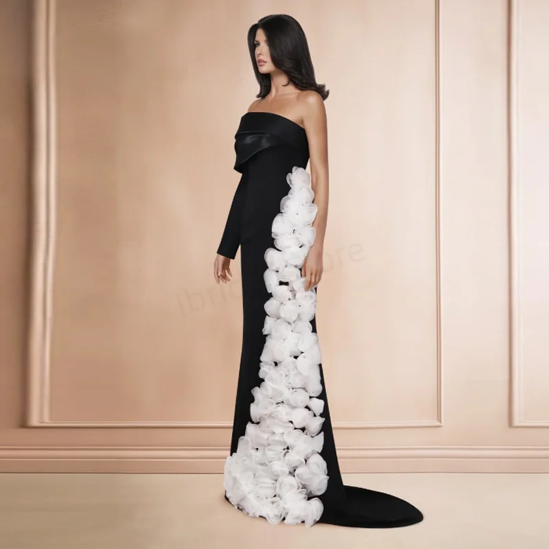 Maßgeschneidertes elegantes schwarzes und weißes One-Shoulder-Abendkleid A-Linie weibliches formelles Party-Abschlussballkleid Vestidos de Fiesta 2025