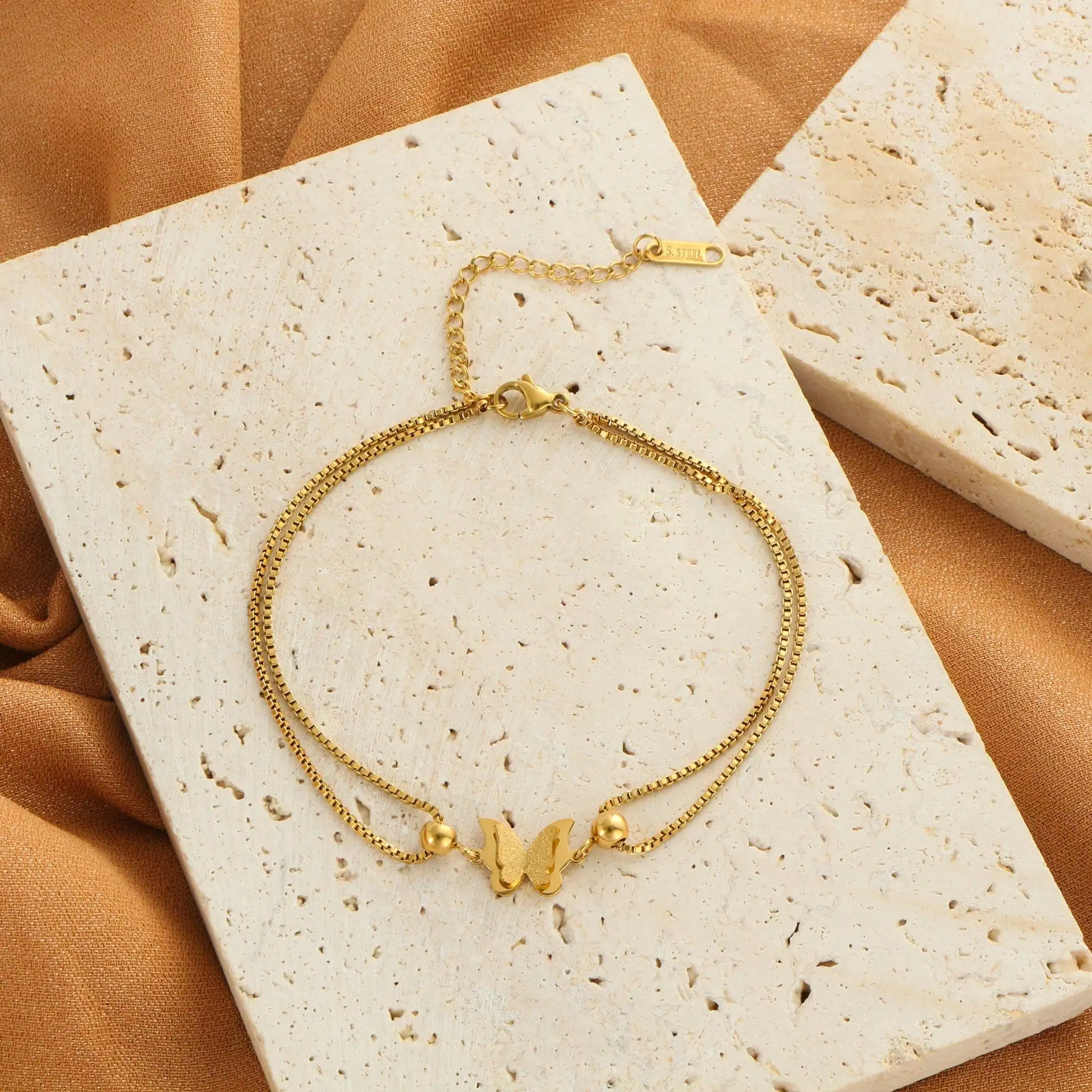 1 Pair Double-Layer Matte Butterfly Anklet, Fashionable Layered Styling | Fashion Accessory Set / Women's Accessories