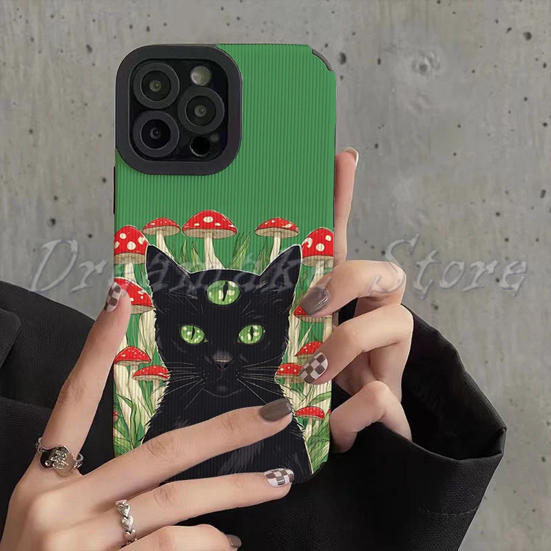 Green Eyed Black Cat Phone Case for Iphone 11 Pro Max 12 13 Iphone 14 Pro Max Iphone 15 Pro Max Case