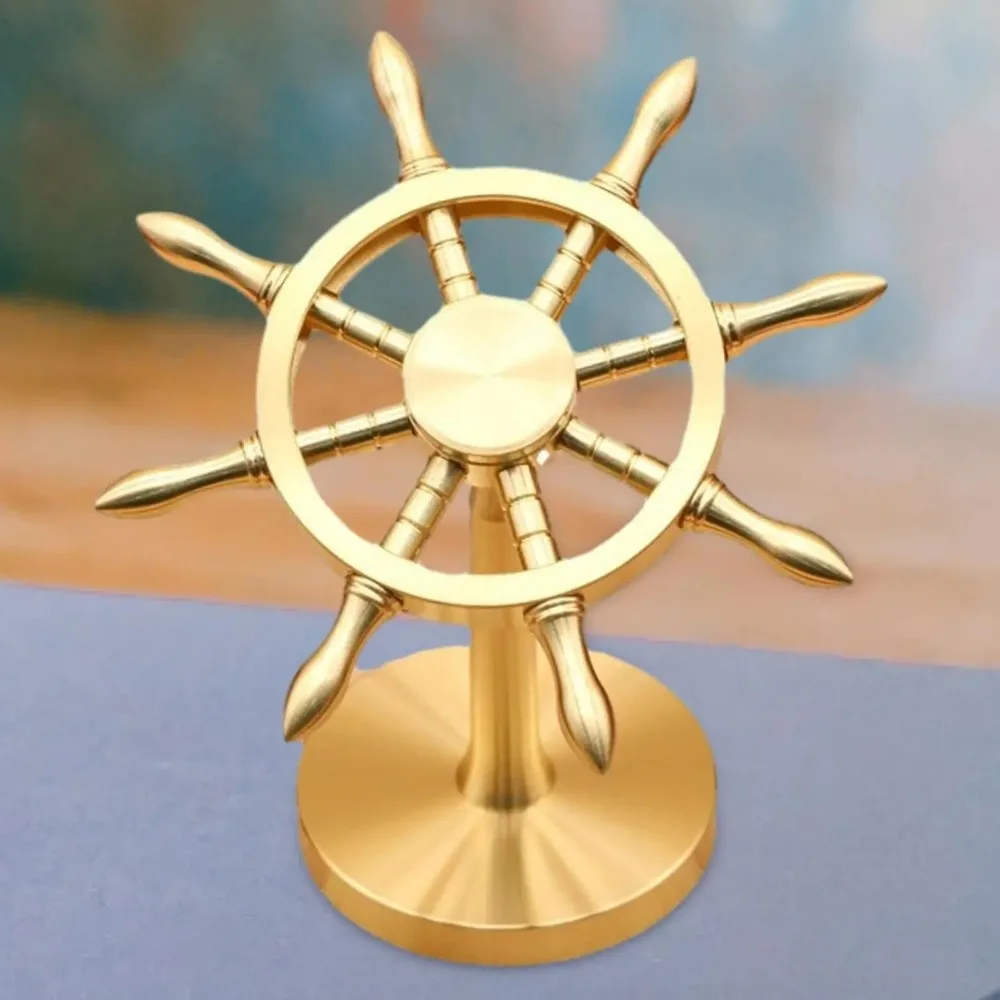 Metal Brass Rudder Rotary Desktop Home Creative Small Brass Pilot Rudder Rotatable Helmsman Ship Steering Wheel