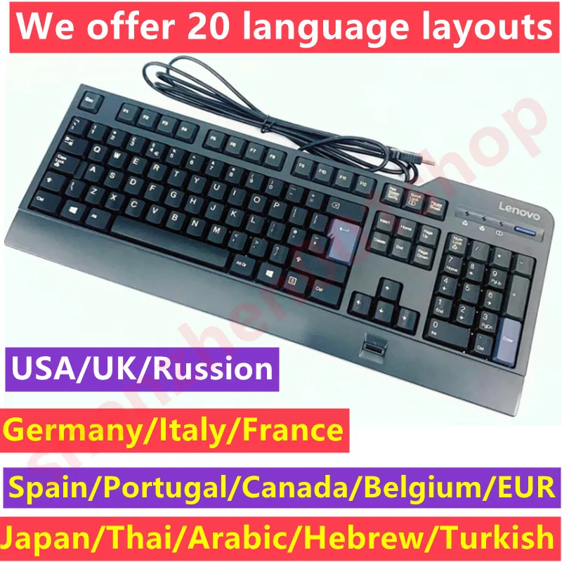 The  fingerprint identification keyboard kuf1256 for Lenovo USB wired keyboard UK Germany Itliy Fance Russion Arbic Hebrew Japan