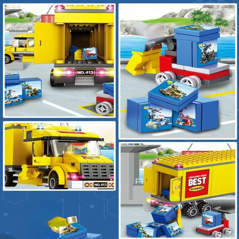 City Technical Yellow Delivery Transport Truck ‌ Bausteine Grün Blau Bus Station Modell Spielzeug für Kinder Urlaub Geschenke – Detail 7