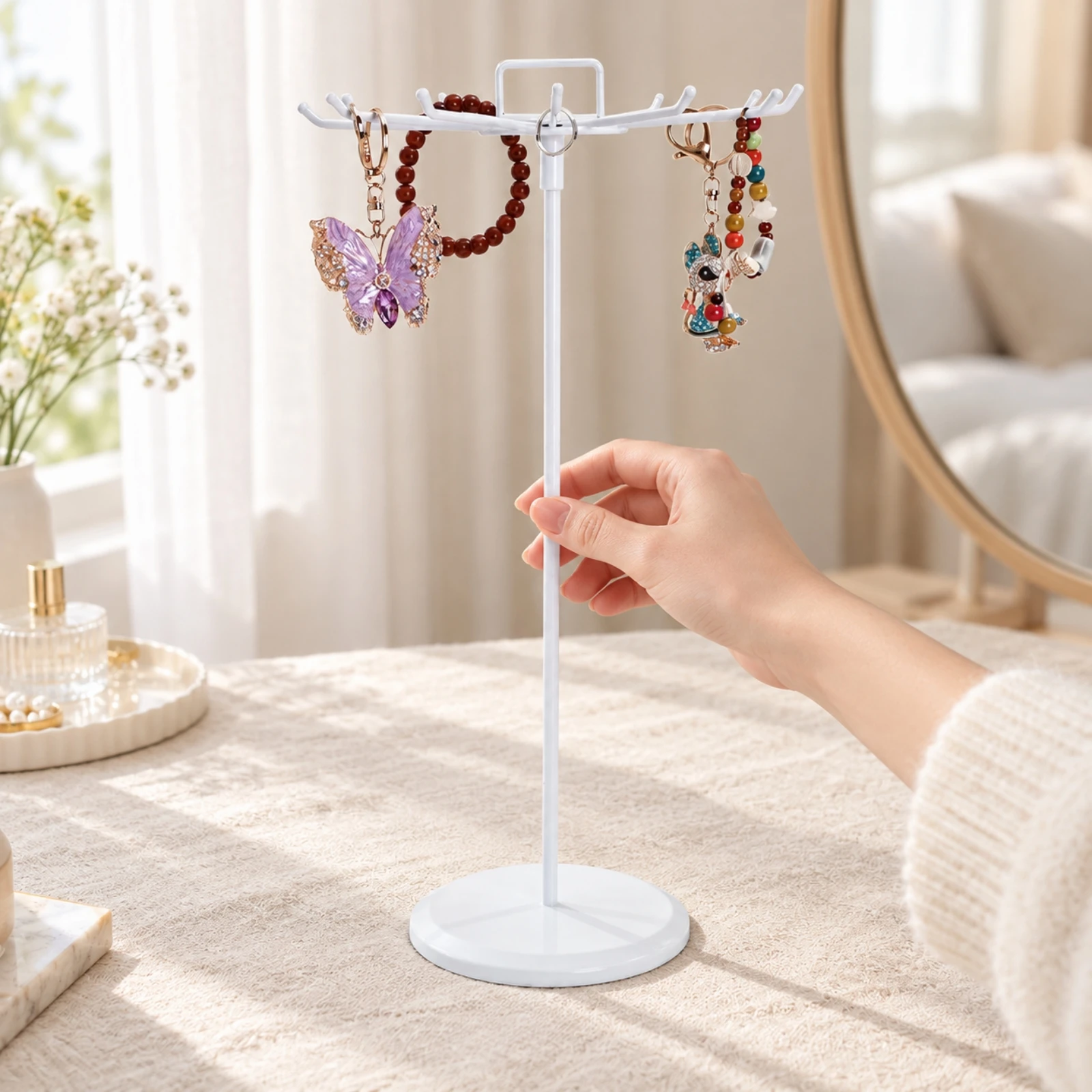 Tabletop Jewelry Display Rack Adjustable Bracelet Necklace Holder Necklace Holder with Hooks Compact for Retail Counters