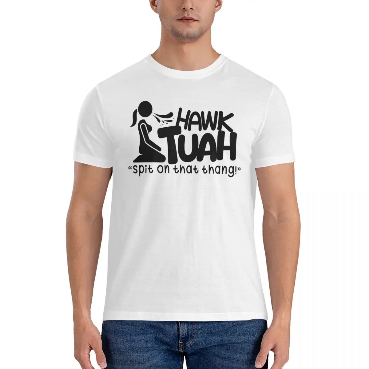 Stunning T Shirt for Men Cotton Novelty T-Shirt Crewneck Hawk Tuah Spit On That Thang Tees Short Sleeve Clothes Party