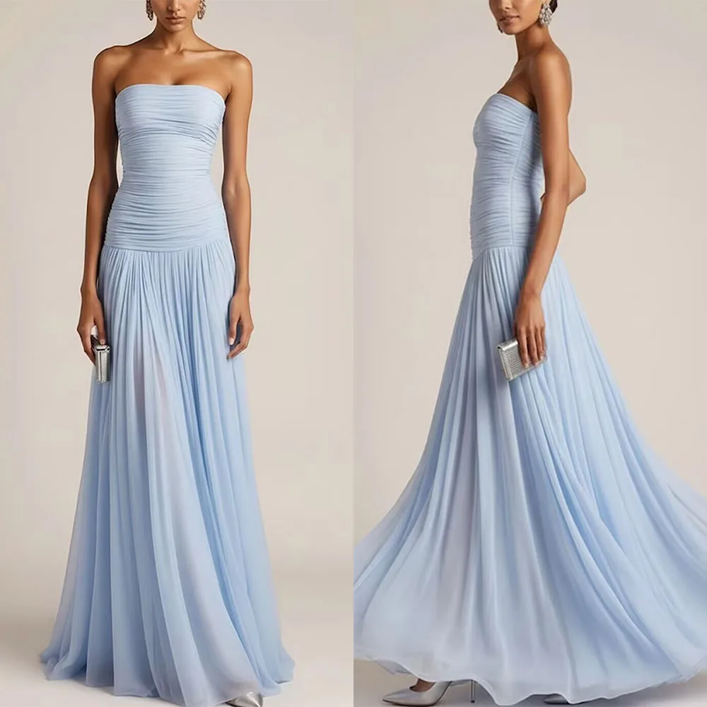 

High Quality Customized Strapless Floor Length Sleeveless Woman Vestidos Para Bodas Mujer Invitada فساتين حفلات Abendkleider