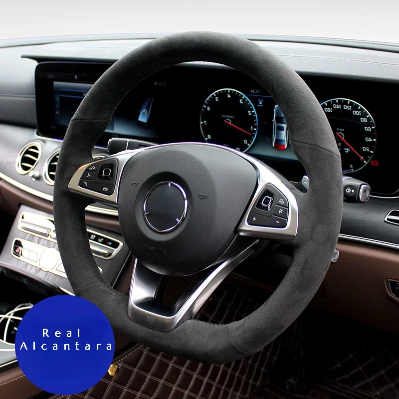 Customized Real Alcantara Steering Wheel Cover for Mercedes Benz W176 W246 W205 C117 R231 R172 AMG C43 Braid on Steering Wheel