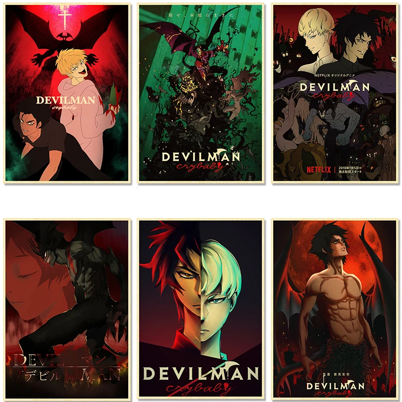 Devilman Crybaby Anime Poster, Kraft Paper Vintage Prints 4K High Quality, Home Interior Decoration Picture Art Wall Stickers