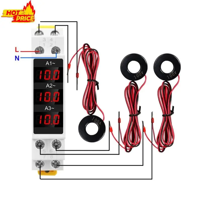 Three Phase Modular Current Meter Gauges Din Digital Ammeter 100A