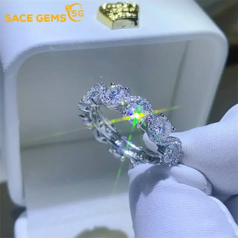 

SACEGEMS GRA Certified 4MM D Color Full Moissanite Ring for Women 925 Sterling Silver Ring Wedding Engagement Party Fine Jewelry