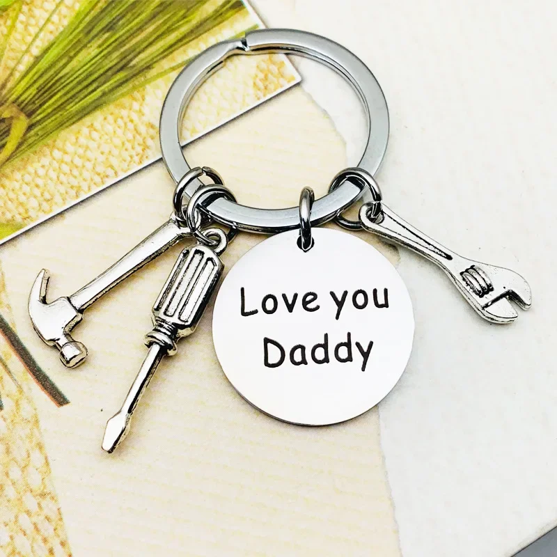 Father's Day Gifts Keychain Pendant Metal Dad Tool Hammer Screwdriver Wrench Key Chain Keyrings Love You Daddy