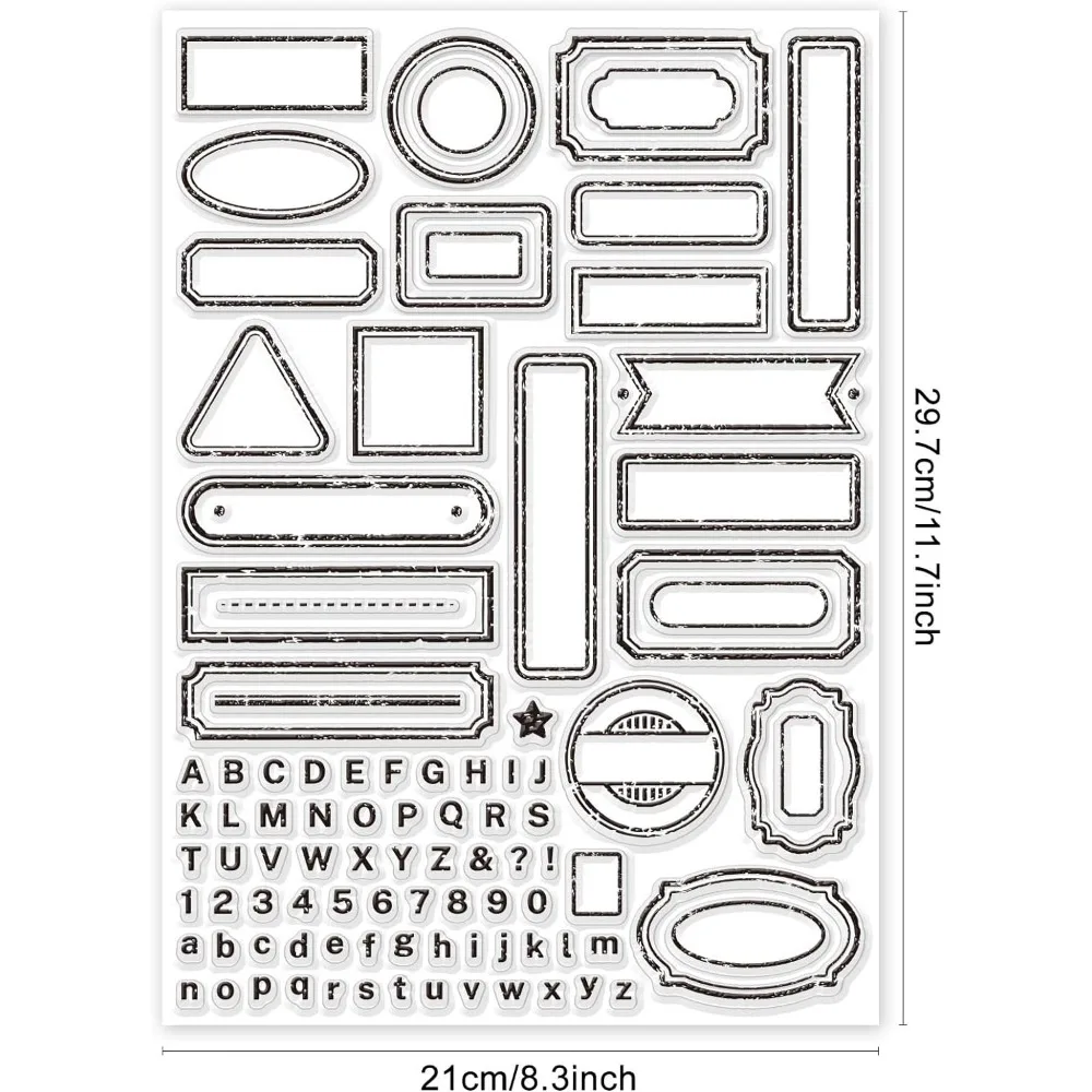 Retro Label Borders Clear Stamps for DIY Scrapbooking Vintage Label Frame Silicone Clear Stamp Seals 21×29.7cm Transparent Stamp