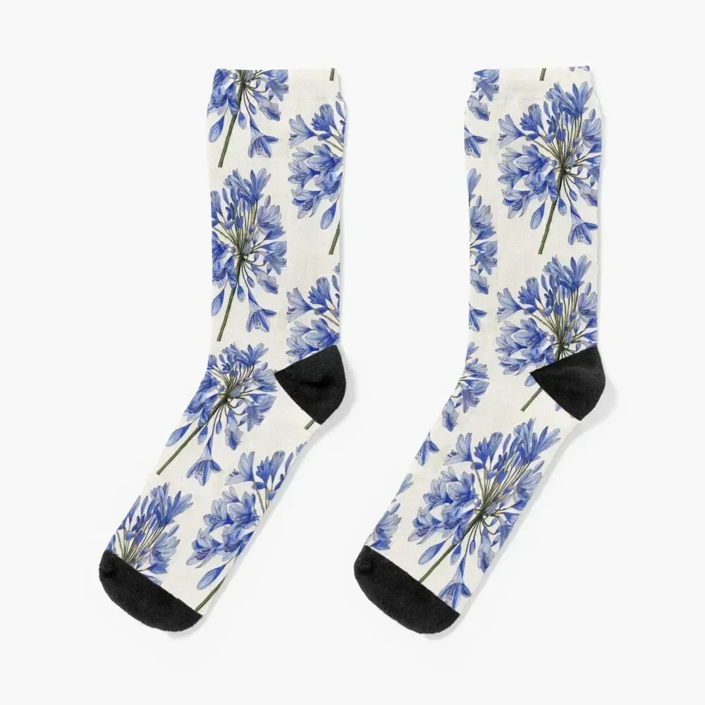 

Agapanthus flower watercolour painting Socks man sports stockings hiking compression Mens Socks Women's