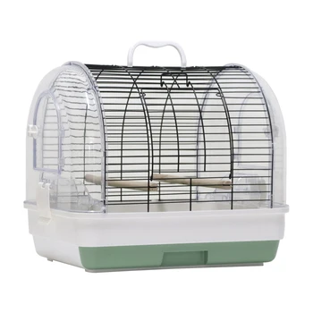 Small Portable Birdcage, Portable Bird Travel Cage, Small Parakeet Carry Cage with 2 Wooden Perches & 2 Feeders, Slide Out Tray, Compact Metal Carrier for Budgie Canary Lovebird, Home Outing Vet 1