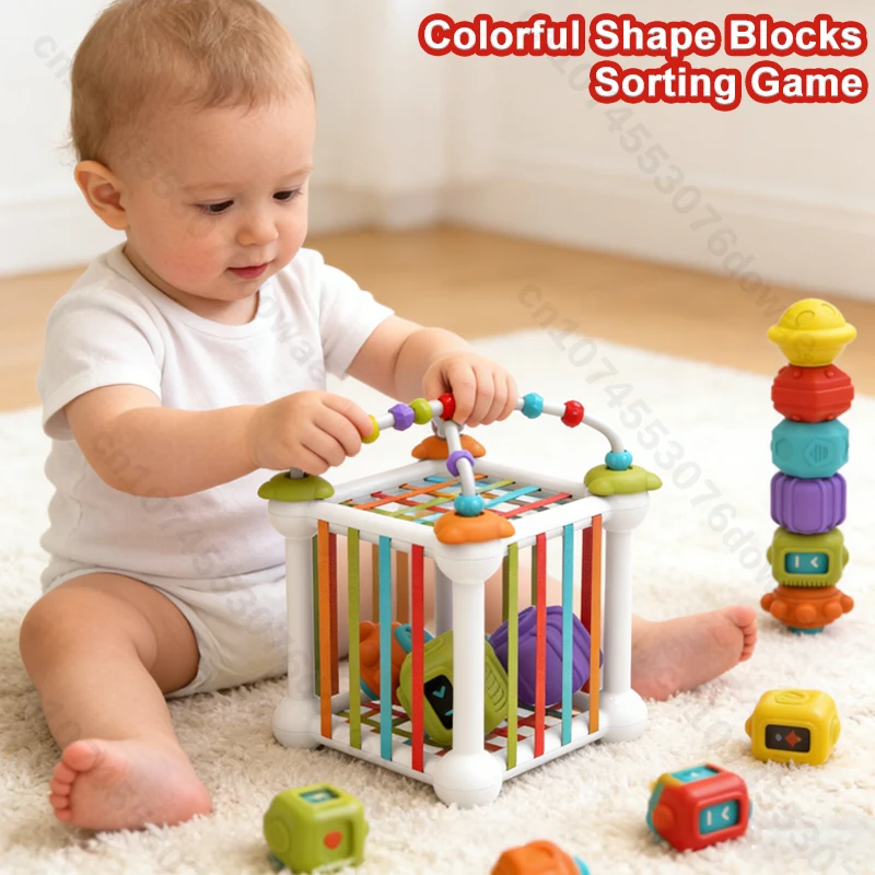 

Детский сортировщик форм Монтессори, кубик, радужные красочные блоки, игра-сортировка, обучающая развивающая игрушка для младенцев, От 0 до 12 месяцев