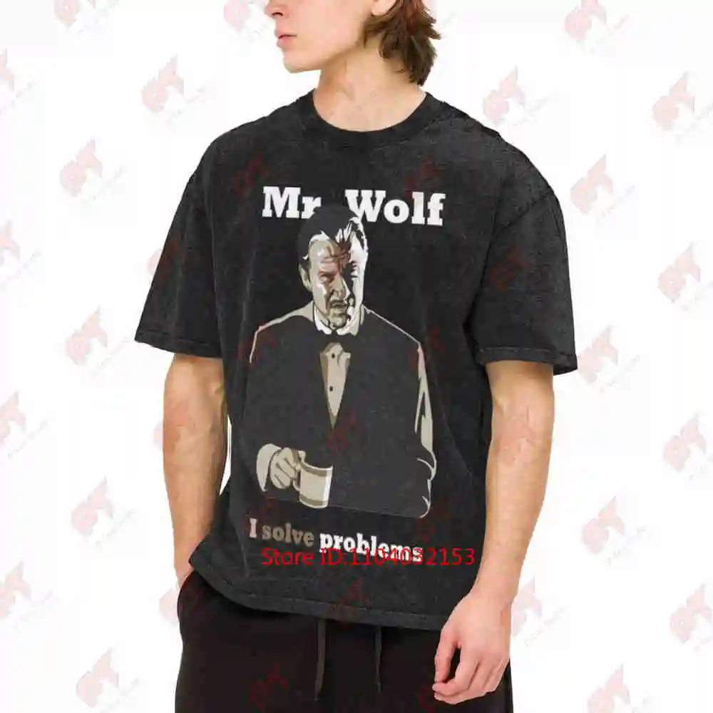 Mr Wolf I Solve Problems Vintage Washed Tee Pure Cotton T-Shirt