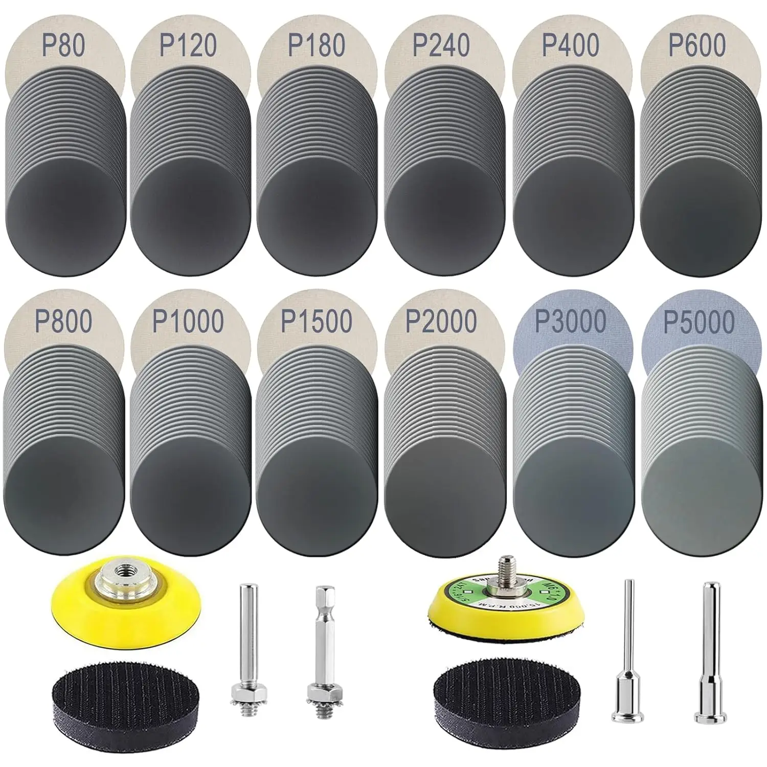 

240Pcs 2 Inch Sanding Discs, 80-5000 Grit, Hook & Loop, with Backing Pads & Foam Buffer for Wood Metal Car
