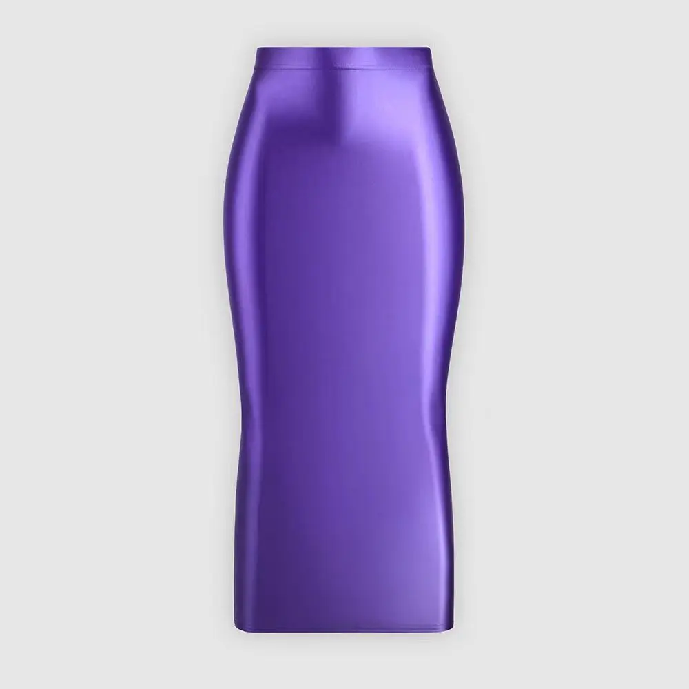 DROZENO Long Glossy Stretch Skirt Sexy One-Step Bag Hip Design Silk Smooth Thin Half Dress for Women Elegant Fashionable