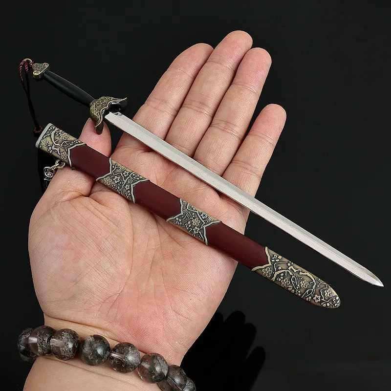 Modelo de arma fría de 22cm/8,66 pulgadas, artesanía Dugu, nueve espadas Linghu Chong Baihong, espada totalmente de Metal con funda, llavero colgante de regalo