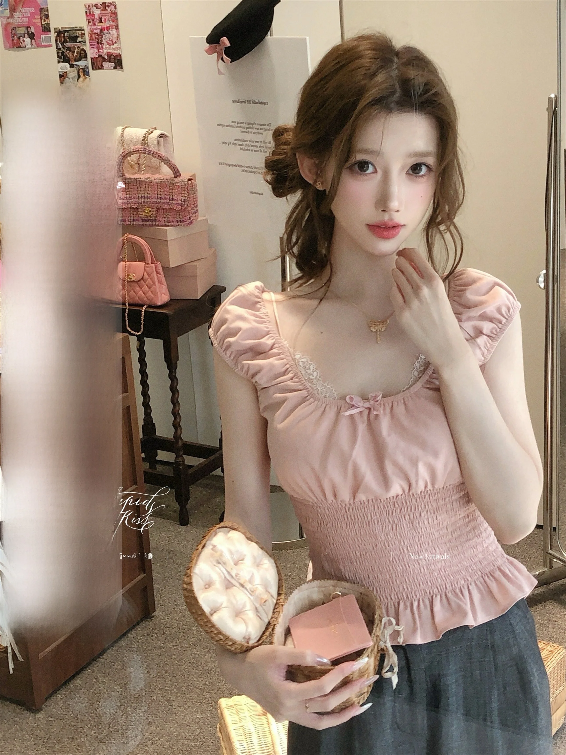 

Жилет в стиле ретро, комплект топ и брюк для девочек, винтажный комплект из смеси хлопка с сердечками, ор Све U-Neline, летняя одежда из тонкой ткани