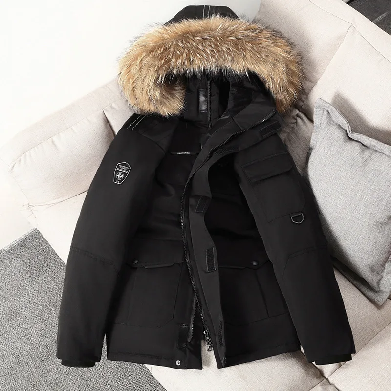 2024 Winter New Men's Solid Color Hooded Windproof and Cold Proof Thick Warm Down Jacket Fashion Casual Cotton Jacket