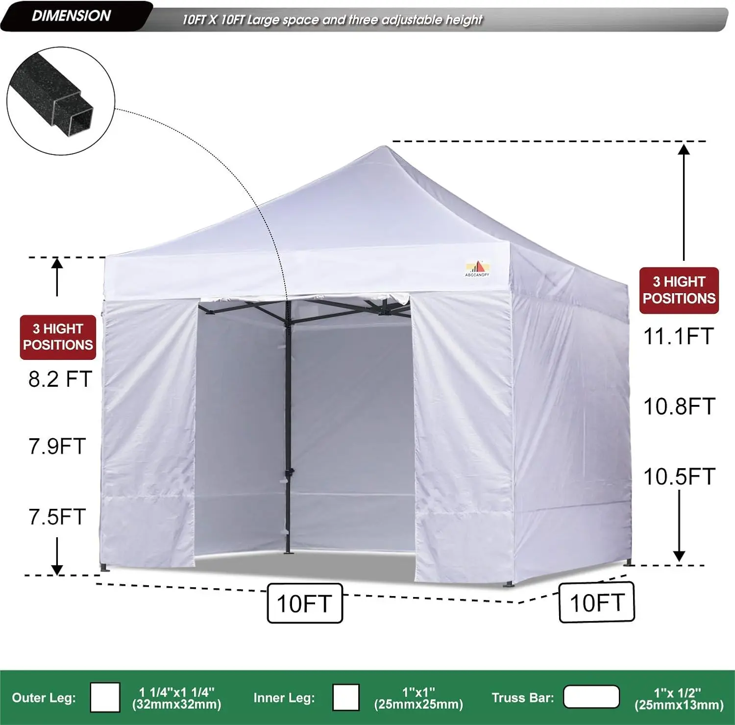 Fácil estale acima a barraca do dossel com Sidewalls, resistente, branco, 10x10