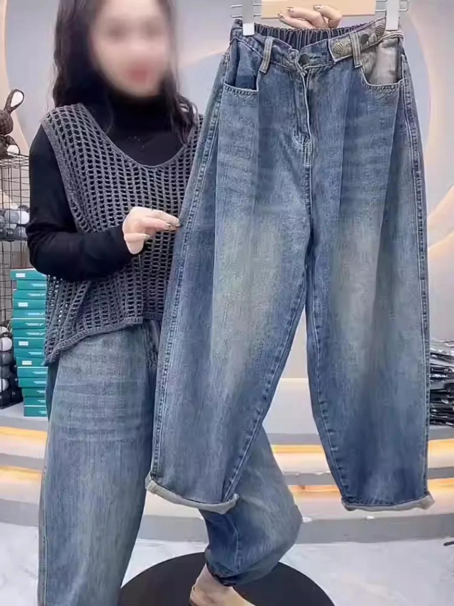 

Джинсы-харлан с высокой талией для женщин больших размеров, облегающие, в винтажном стиле, для фигуры «груша», весна-осень