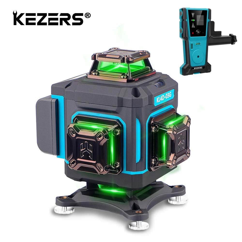 kezers controle remoto nivel laser verde 16 linhas display 4d kl4d03g auto nivelamento 360 1pc 4000mah bateria li ion receptor 01