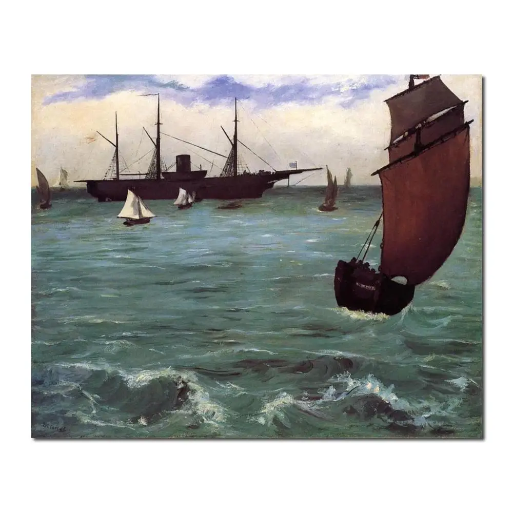 

Art Painting by Edouard Manet Fishing boat coming in before the wind (The Kearsarge in Boulogne) High Quality Hand painted