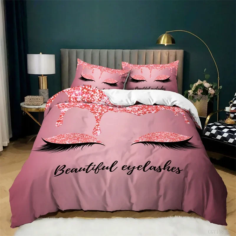 3D Eyelash Duvet Cover Queen Girls Women Eyelash Bedding Set Microfiber Lovely Closed Eyes Comforter Cover Single Twin King Size