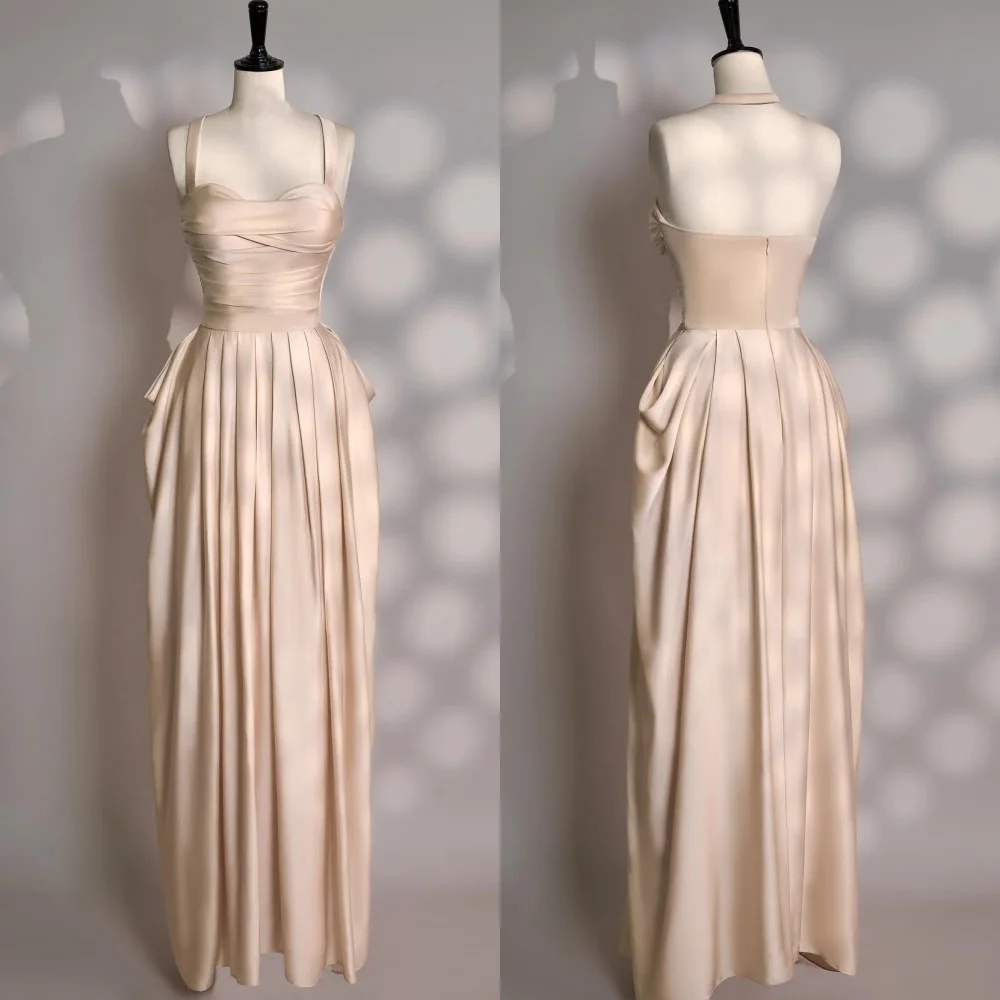 

Customized Exquisite High quality Charmeuse Draped Ruched Straight Spaghetti strap Long Dresses Bespoke Occasion Dresses Elegant