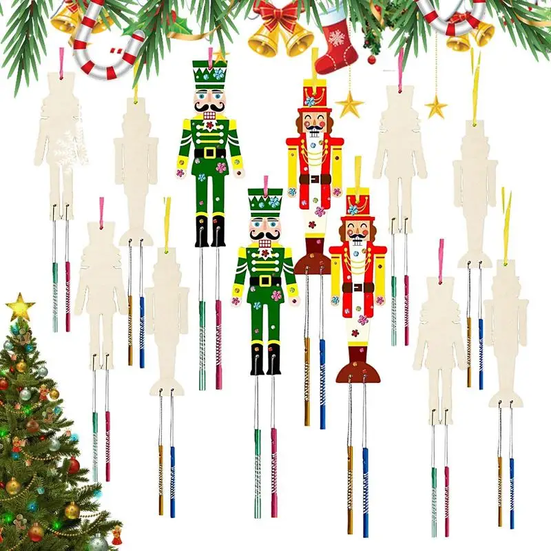 Christmas Wind Chime Kit 12 Pieces Kids Christmas Crafts Nutcrackers Christmas Decorations Versatile Christmas Ornament Kits