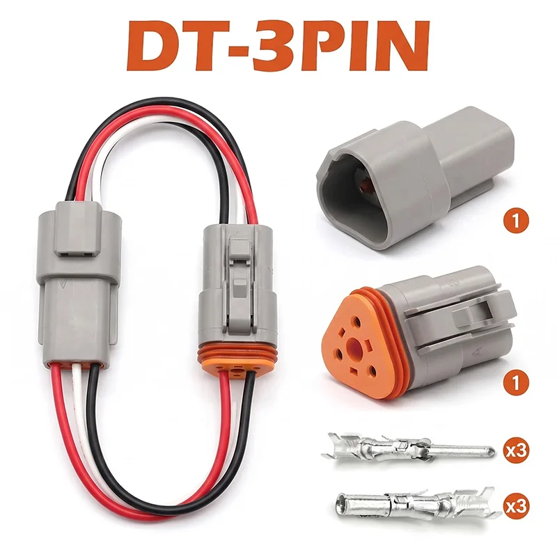 

3 Pin DT Series Waterproof Connector Automotive Sealed Plug DT04-3P DT06-3S Socket for Truck Motorcycle Car Marine Wiring Kit