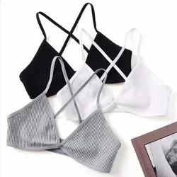 Seamless Women Bra Comfort Cotton Bras For Women Thin French Style Bralette Sexy Deep V Triangle Cup Cross Tank Top Bra Yoga