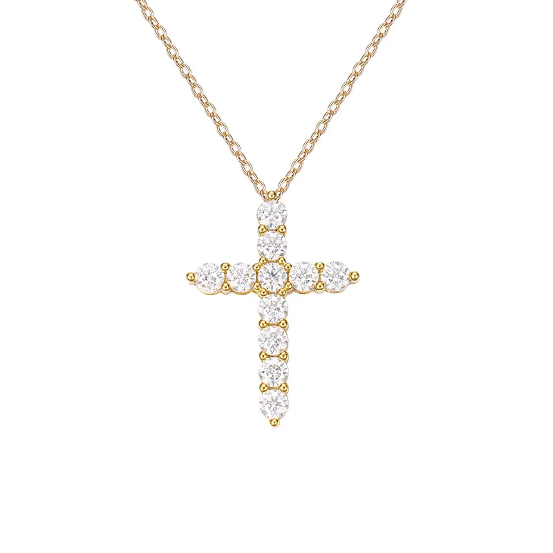 

Luxury Solid Platinum PT950 Moissanite Cross Pendant Necklace Women's Full Diamond Pendant Clavicle Chain